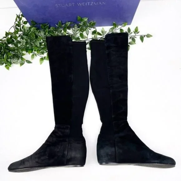 Stuart Weitzman lander otk anthracite suede wedge boots SW68376 7.5